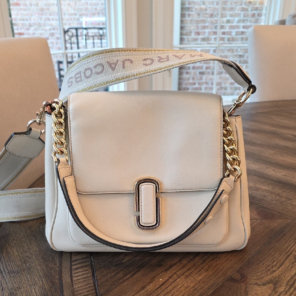 Marc Jacobs Cream Crossbody Bag with Gold Accents
